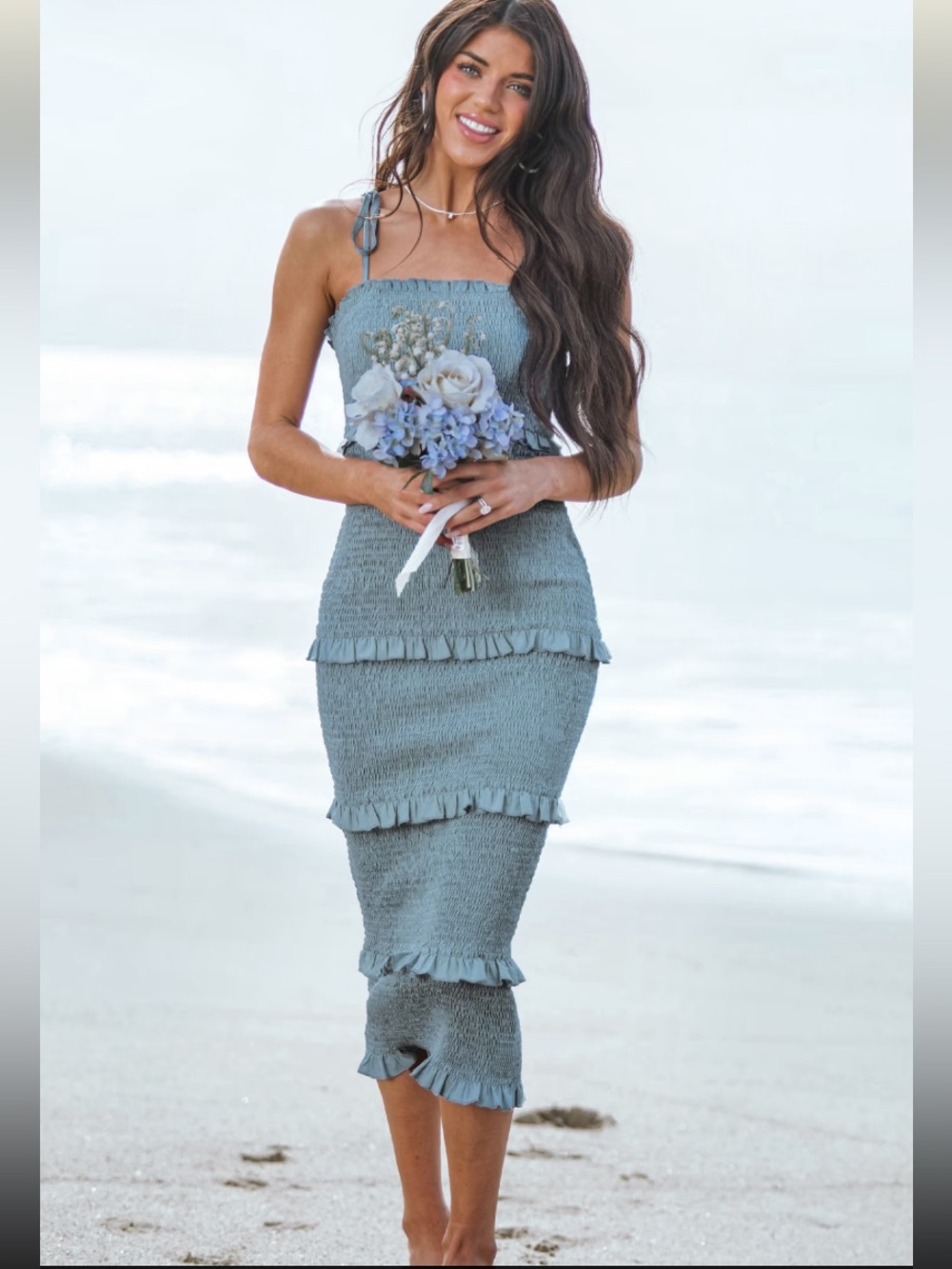 Cupshe X Madison Beach Wedding Something Blue Ruffled Smocked Dress medium new
